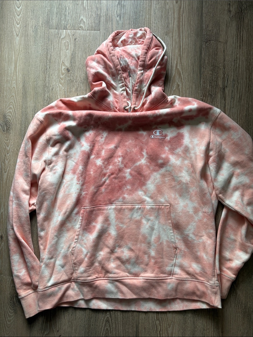XL Champion Peach Pink Tie-Dye Pullover Hoodie